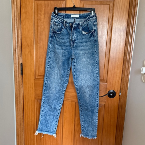 Risen Jeans Denim - Risen Jeans High-Rise Acid Wash Mom Jeans - Blue